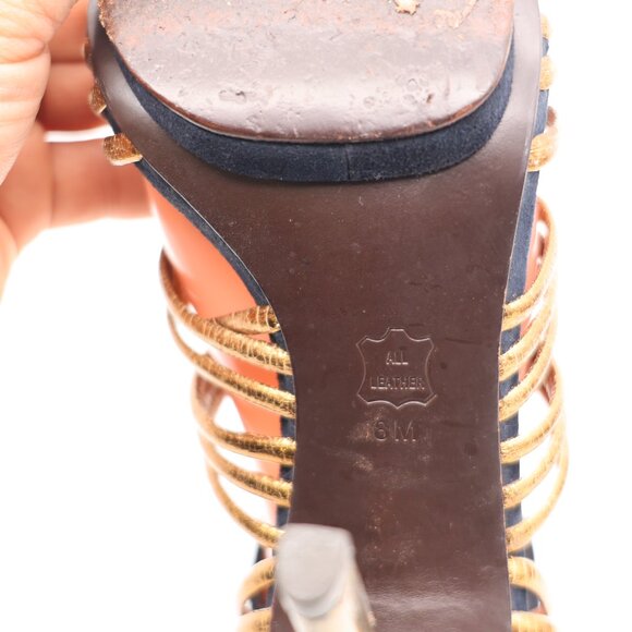 Tory Burch Women's Size 8 M  Blue Navy /Gold Suede Strappy Heels - Picture 9 of 10